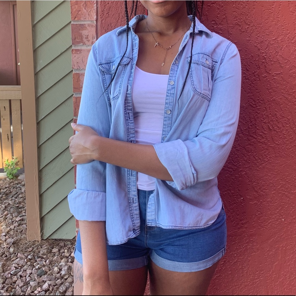 Light Faux Denim Button Down